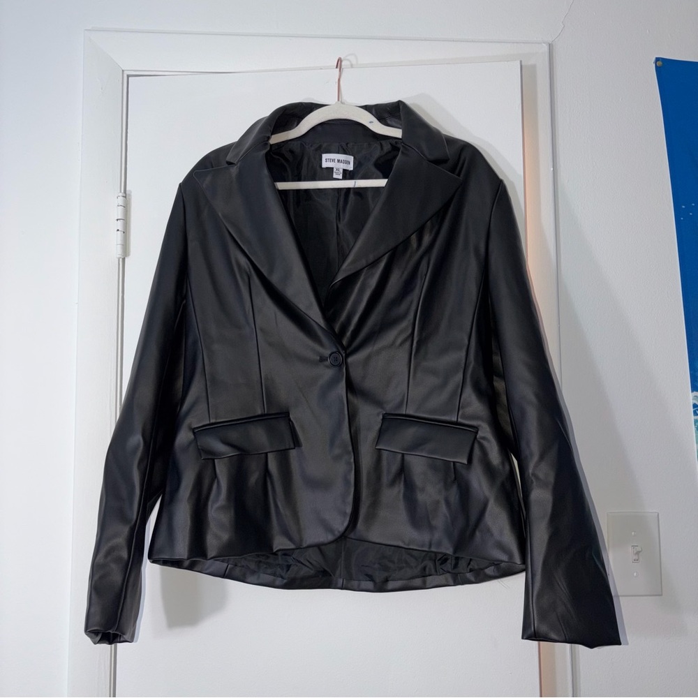 NWOT Steve Madden Black Lined Faux Leather Single Button Blazer